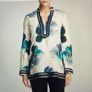 New! Tory Burch Iris Floral Prints Kaftan Tunic Top Size 8 100% Cotton NWT